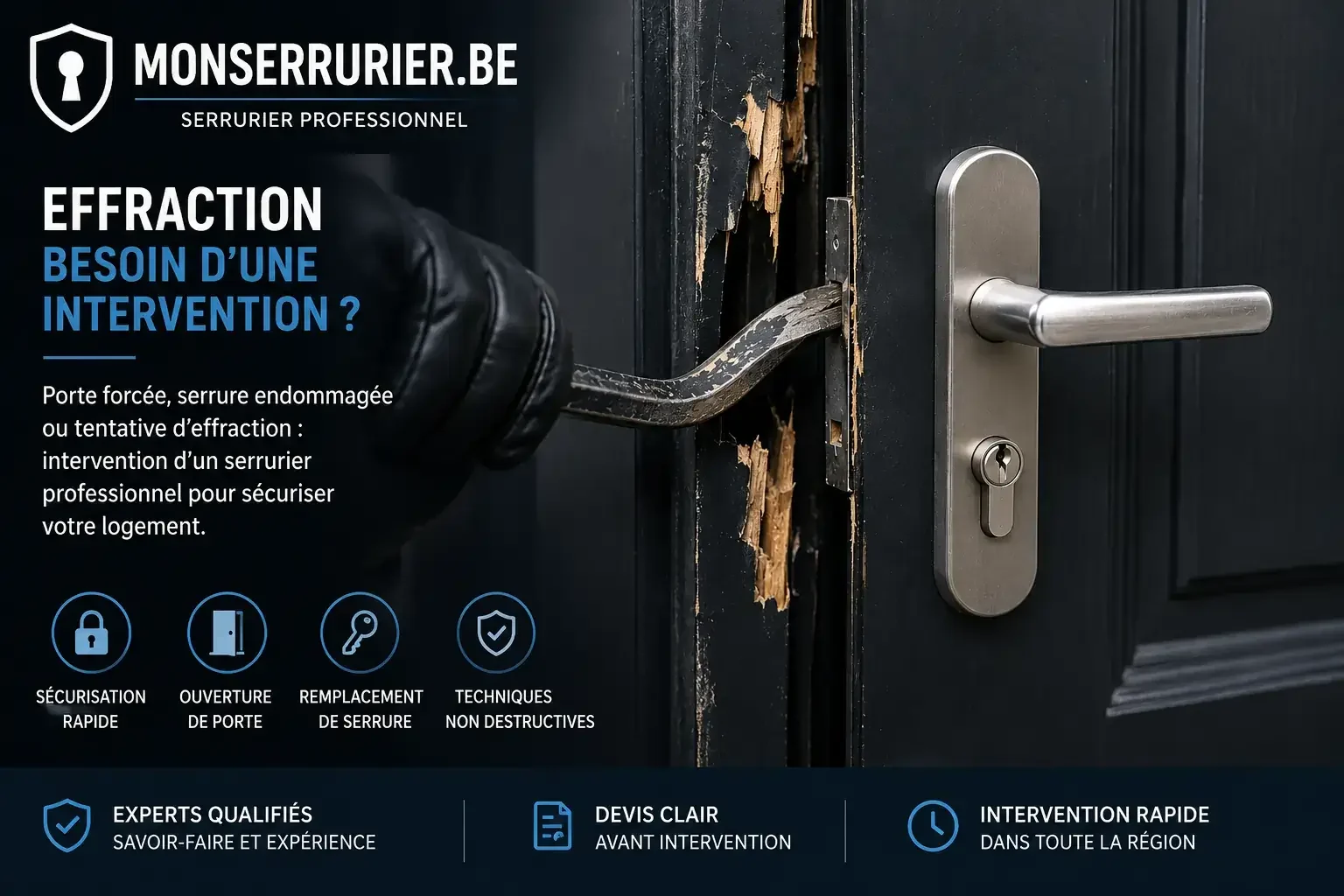 serrure forcée Koekelberg sécurisation porte après cambriolage